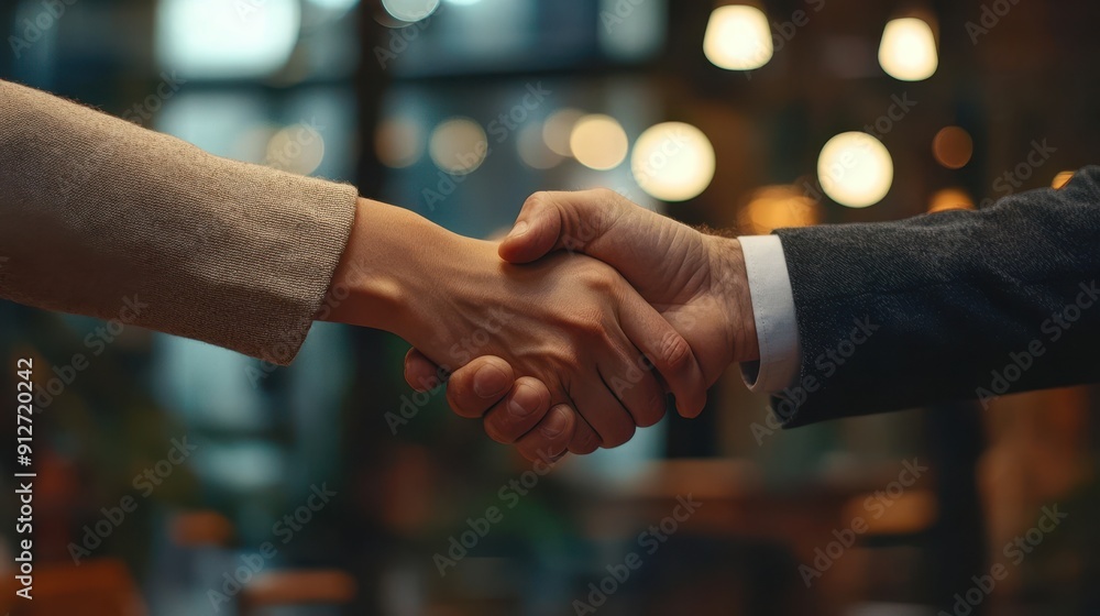 A person shaking hands with an interviewer at the end of a job interview, Successful Job Interview Conclusion, Handshake with Hopeful Focus A person shaking hands with an interviewer at the end of a job interview, Successful Job Interview Conclusion, Handshake with Hopeful Focus