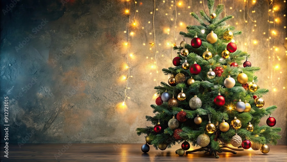 Beautifully decorated Christmas tree with ornaments, lights, and a star on top, festive, holiday, decorations Beautifully decorated Christmas tree with ornaments, lights, and a star on top, festive, holiday, decorations