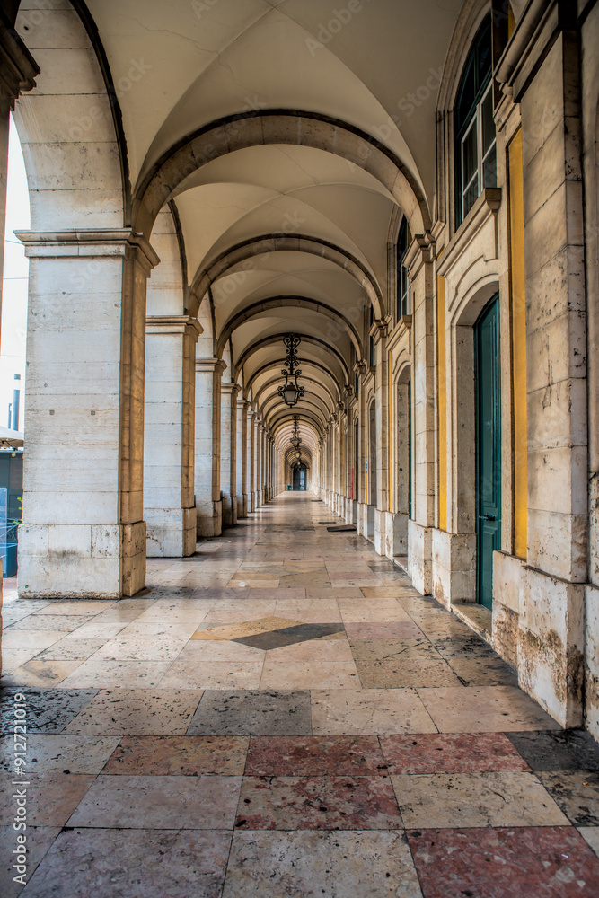 Detail of an arcade surrounding praca do comercio in Lisbon, Portugal. Detail of an arcade surrounding praca do comercio in Lisbon, Portugal.