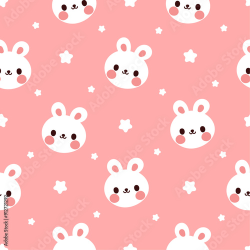 Vector cute bunny pattern. Cartoon pastel pink baby print pattern illustration. Kid animal seamless pattern for fabric, wrapping paper, textile, and more.