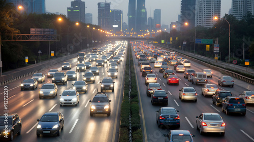 Cars on road highway in traffic jam