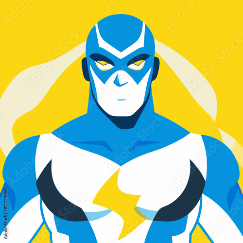 "Stylized Illustration of Superhero with Yellow Lightning Bolt"