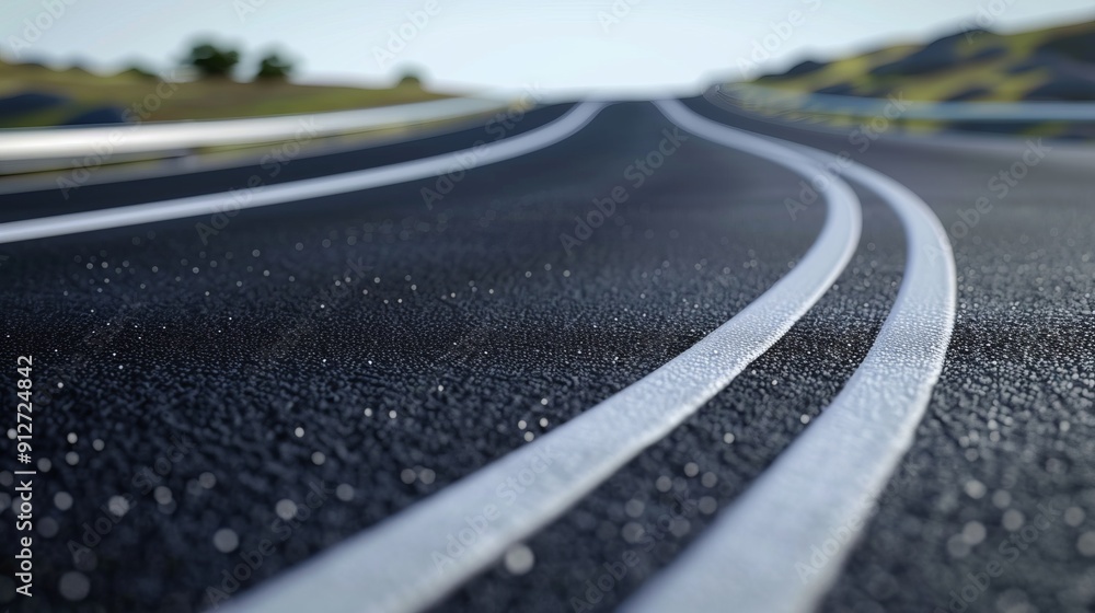 Winding asphalt road with white lines, daytime view. Winding asphalt road with white lines, daytime view.