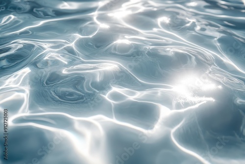 Abstract White Water Texture Background with Sunlight Reflection on Clear Calm Pool Surface Featuring Ripples and Waves in Summer, Photorealistic Top View