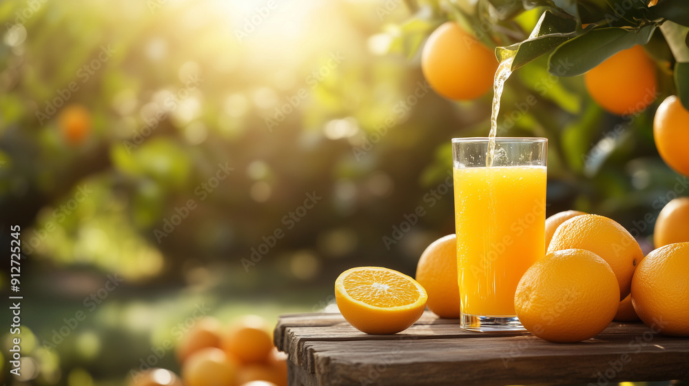 Naklejka premium Orchard Fresh: Orange Juice with Natural Pour