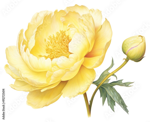 Fototapeta Naklejka Na Ścianę i Meble -  PNG Yellow peony flower drawing petal.