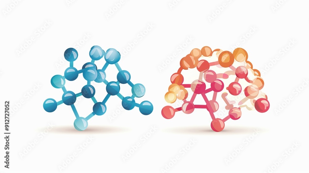 Abstract molecular structures in blue and orange shades Abstract molecular structures in blue and orange shades