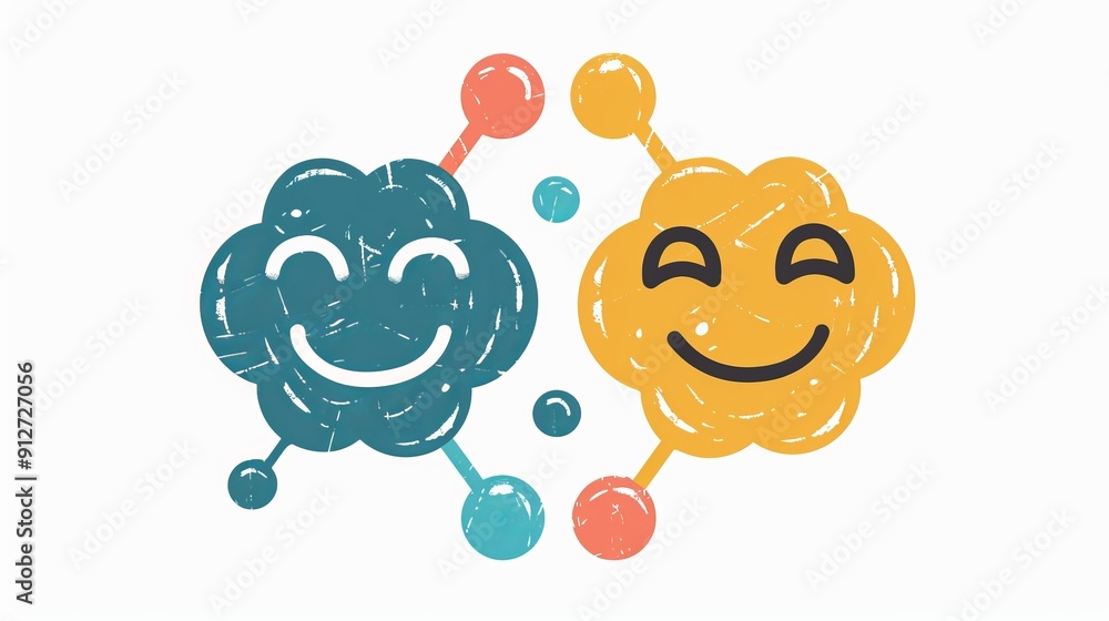 Happy molecules expressing joy and connection, 2D Happy molecules expressing joy and connection, 2D