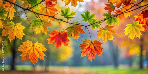 Colorful maple leaves hanging on branch in Kaunas park in autumn, autumn, Kaunas, Lithuania, park, leaves, maple tree