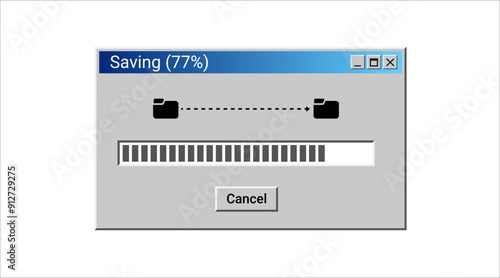 Old sharing files program for computer. Retro loading window. Vintage system interface.