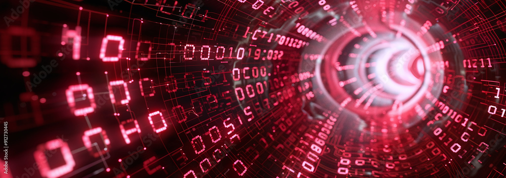 Red Digital Data Tunnel with Glowing Numbers and Futuristic Design Red Digital Data Tunnel with Glowing Numbers and Futuristic Design