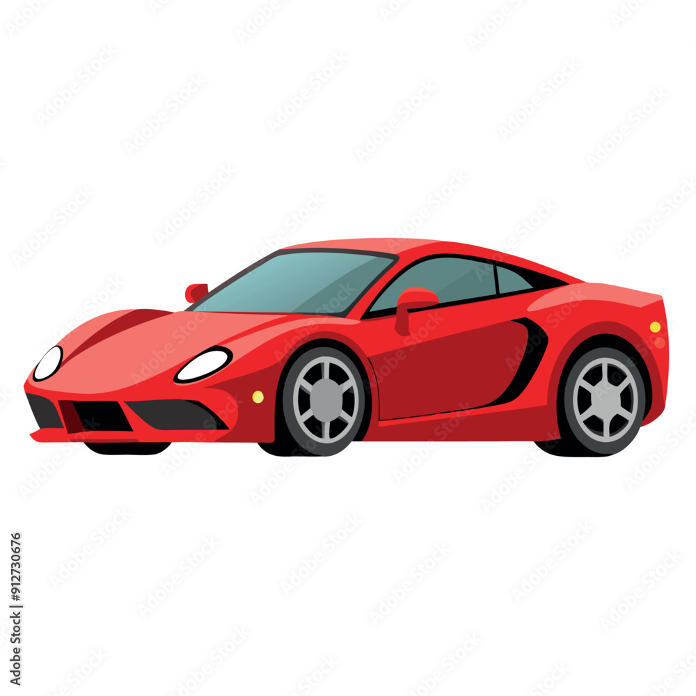 Vector flat illustration of a happy young woman driver sitting rides in his red car. Design concept of buy a new car Vector flat illustration of a happy young woman driver sitting rides in his red car. Design concept of buy a new car