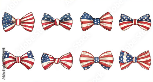 Patriotic Ribbon tie bow with USA flag, Patriotic bow with an American flag vector, American flag bow tie, Bow tie with American flag, American bow and ribbon