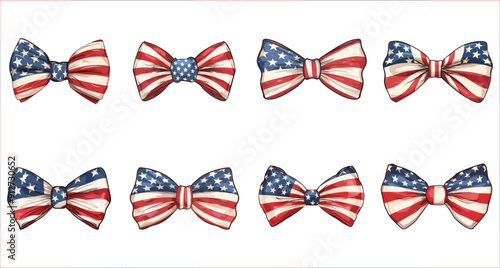 Patriotic Ribbon tie bow with USA flag, Patriotic bow with an American flag vector, American flag bow tie, Bow tie with American flag, American bow and ribbon