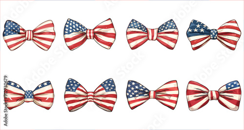 Patriotic Ribbon tie bow with USA flag, Patriotic bow with an American flag vector, American flag bow tie, Bow tie with American flag, American bow and ribbon