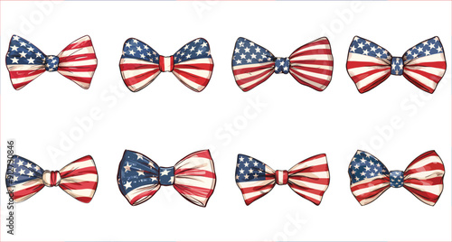 Patriotic Ribbon tie bow with USA flag, Patriotic bow with an American flag vector, American flag bow tie, Bow tie with American flag, American bow and ribbon