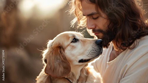 A Tender Moment Between Jesus Christ and His Golden Retriever photo