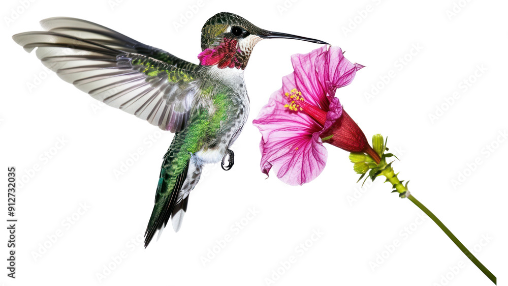 Obraz premium PNG Hummingbird sipping pink flower nectar