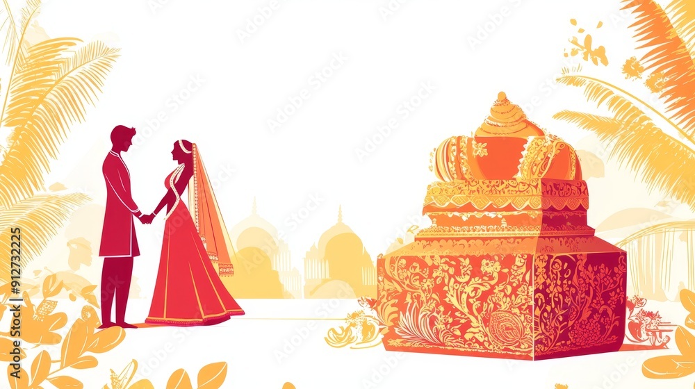 Indian Wedding Couple Silhouette with Ornate Decoration - A couple in ...