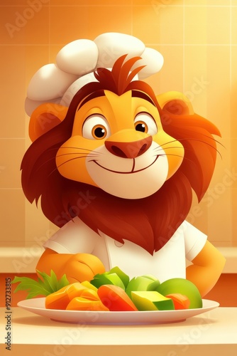 Wallpaper Mural Cheerful lion chef preparing fresh colorful vegetable platter in cozy kitchen Torontodigital.ca