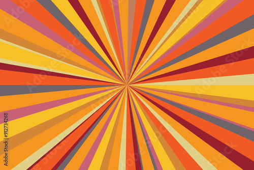 Pop art radial colorful comics book magazine cover. Striped color digital background. Cartoon funny retro pattern strip mock up. Vector halftone illustration. Sunburst, starburst shape