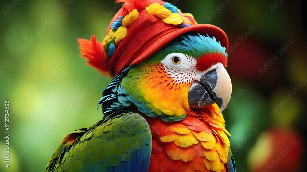 Parrot Wearing a Funny Hat with a Playful Expression