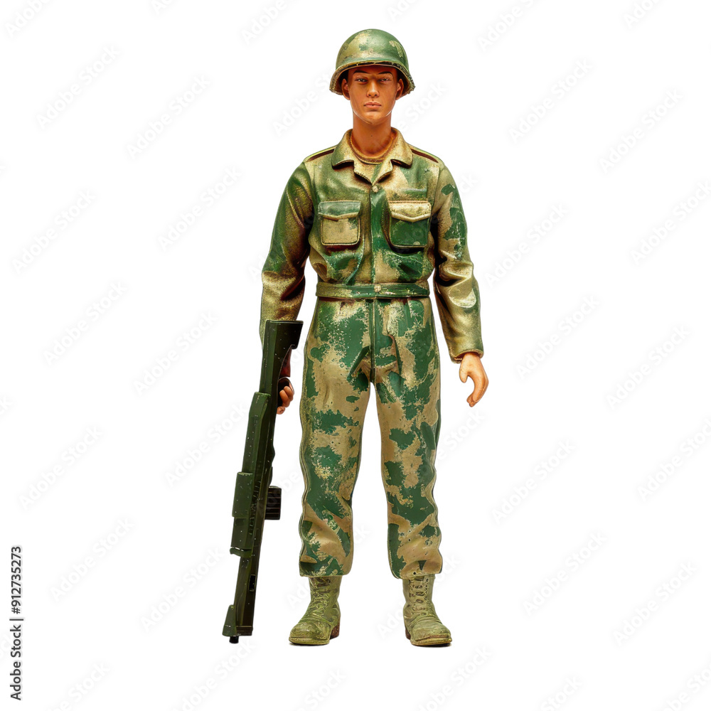 A detailed action figure of a soldier in camo uniform, representing military bravery and adventure. A detailed action figure of a soldier in camo uniform, representing military bravery and adventure.
