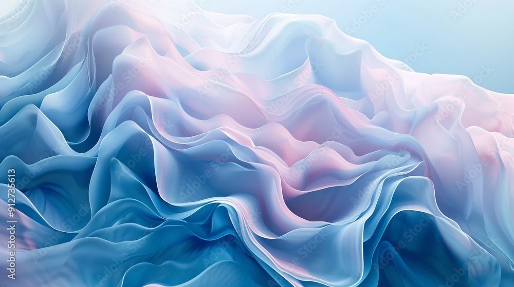 Obraz premium Fluid blue and pink abstract waves with gentle curves.