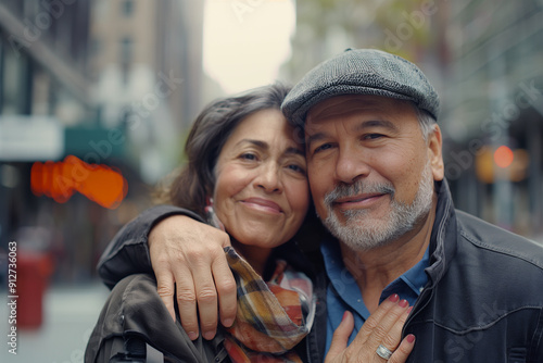Portrait of couple on city baclground