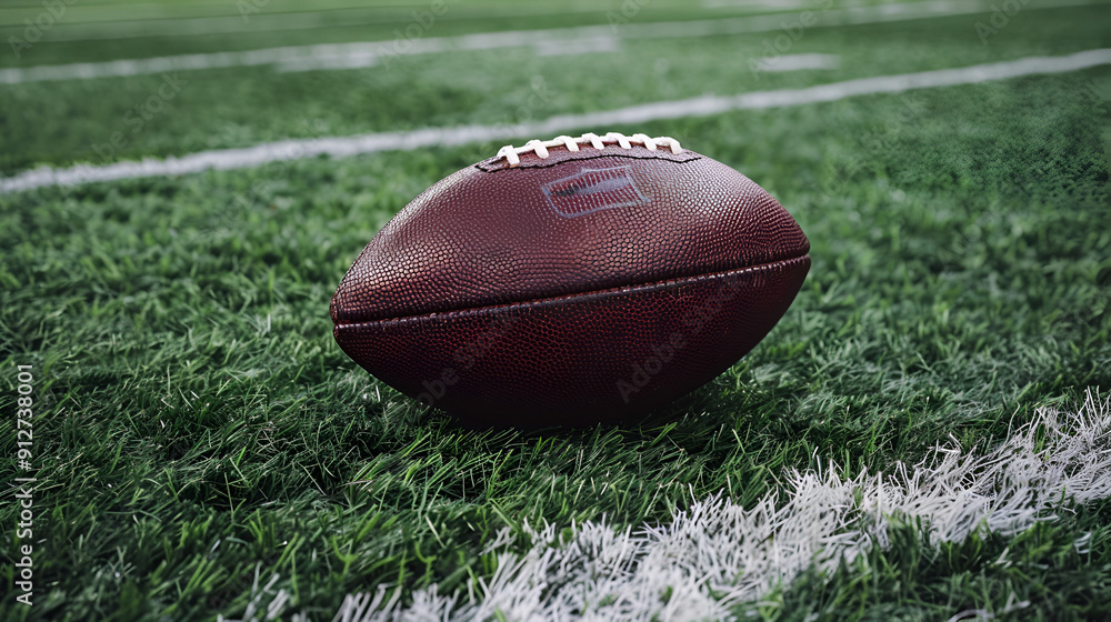 American football ball on a green grass Genertaed Ai American football ball on a green grass Genertaed Ai