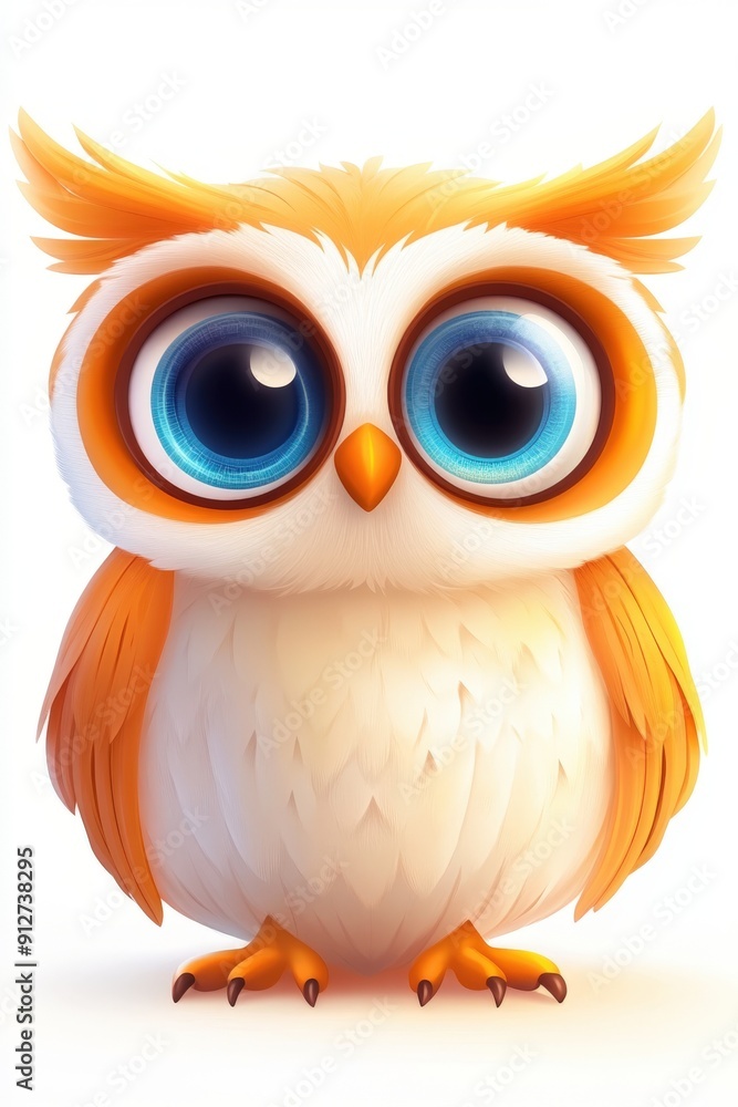 Whimsical owl with large eyes poses against a bright background Whimsical owl with large eyes poses against a bright background