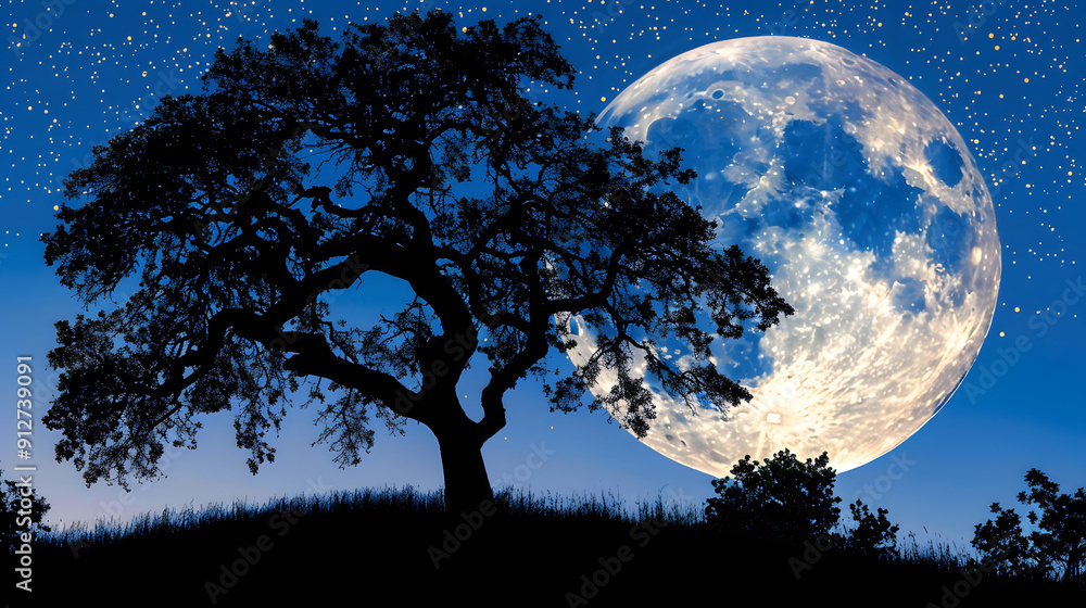 Silhouette of a tree against a full moon. Silhouette of a tree against a full moon.