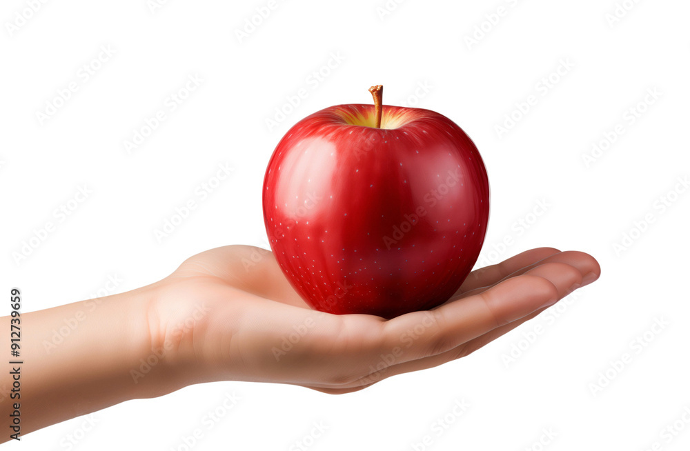 Woman's hand holding red apple isolated on transparent background Woman's hand holding red apple isolated on transparent background