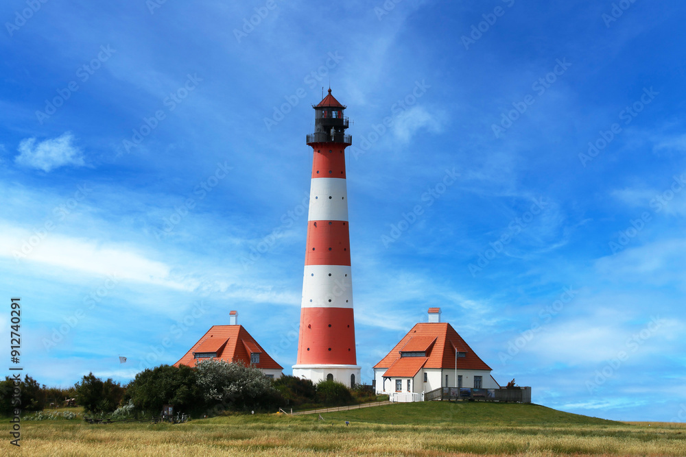 The Westerhever Lighthouse in Schleswig-Holstein, Germany, Europe. The Westerhever Lighthouse in Schleswig-Holstein, Germany, Europe.