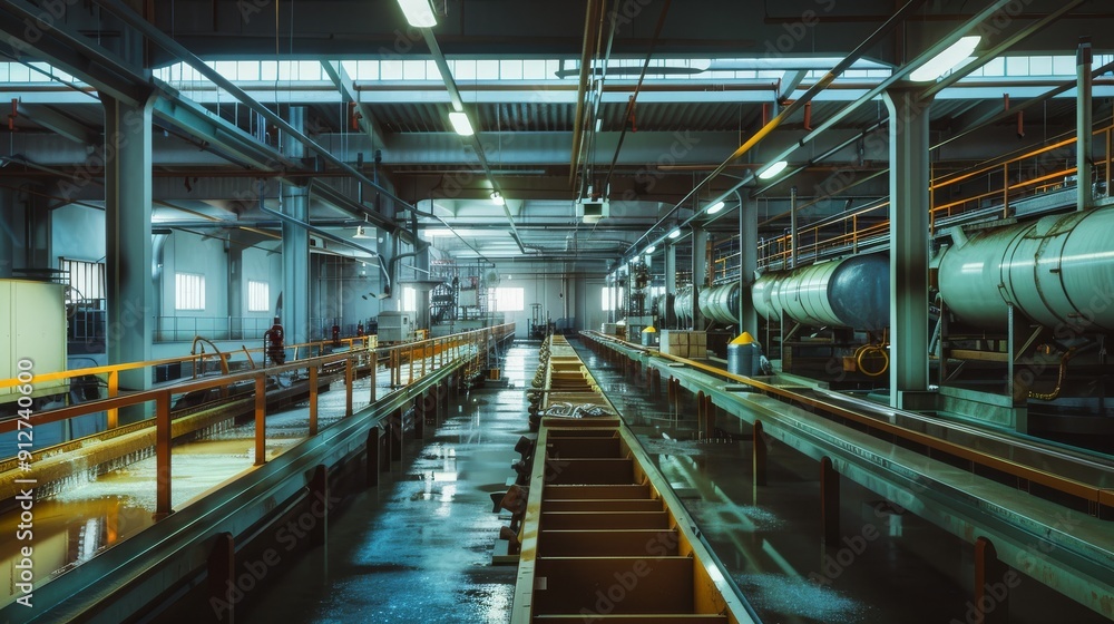 An expansive industrial facility with long rows of equipment and machinery, emphasizing the scale and complexity of manufacturing processes. An expansive industrial facility with long rows of equipment and machinery, emphasizing the scale and complexity of manufacturing processes.