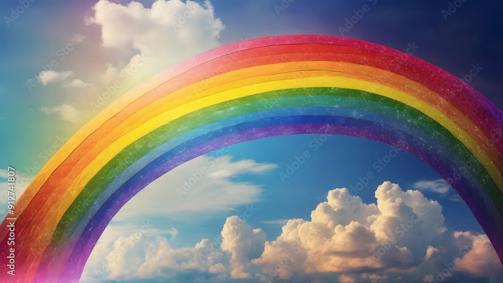 Abstract Rainbow Against a Blue Sky with Fluffy Clouds Abstract Rainbow Against a Blue Sky with Fluffy Clouds