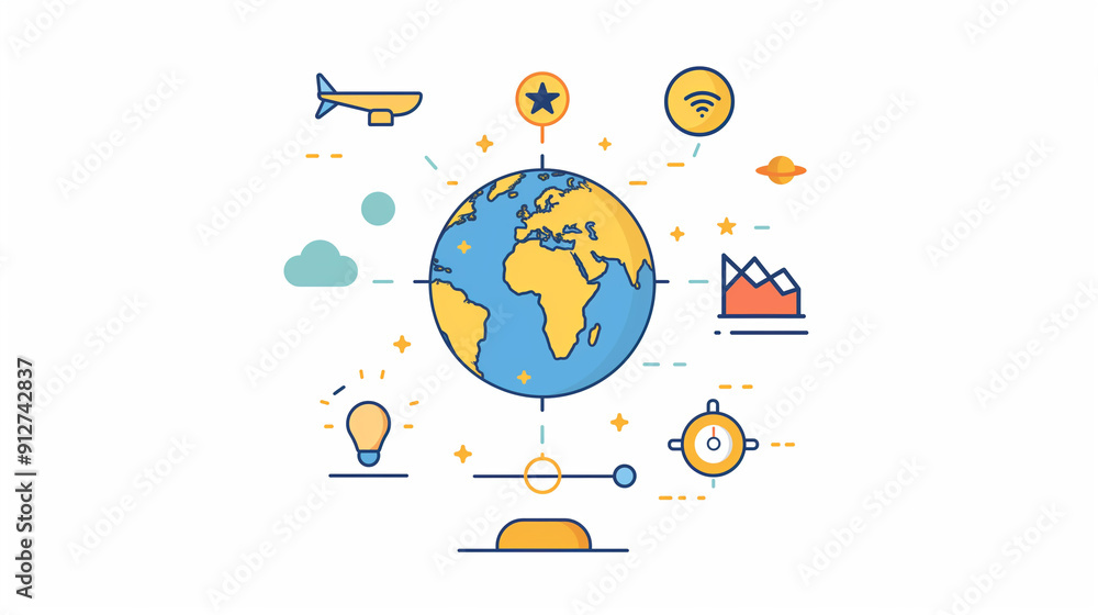 Fototapeta premium Simple line globe icon 