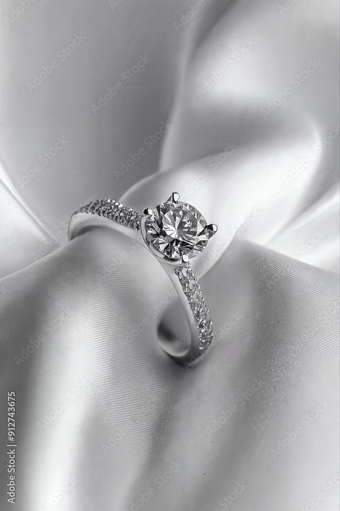 Diamond Engagement Ring in Velvet Box on White Satin Cushion Diamond Engagement Ring in Velvet Box on White Satin Cushion