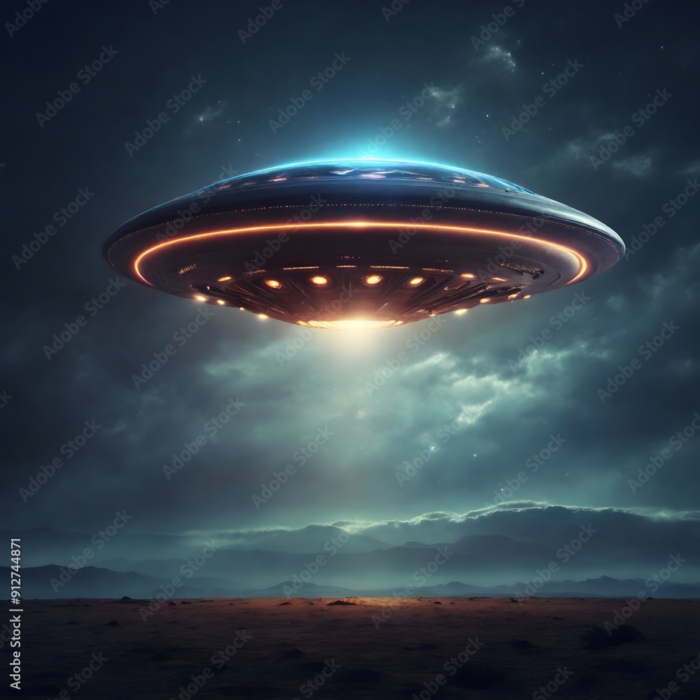 UFO Hovering Above the Horizon in a Dramatic Sky UFO Hovering Above the Horizon in a Dramatic Sky