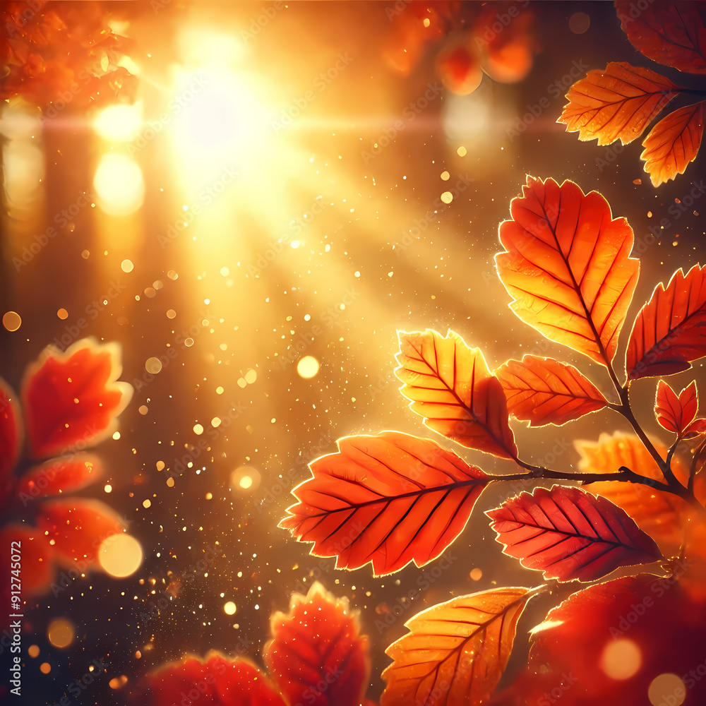 Fototapeta premium Radiant Leaves: Autumn Foliage Bathed in Golden Sunlight