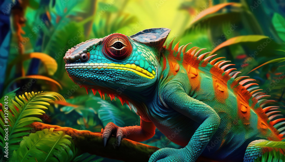 Obraz premium green iguana on a branch