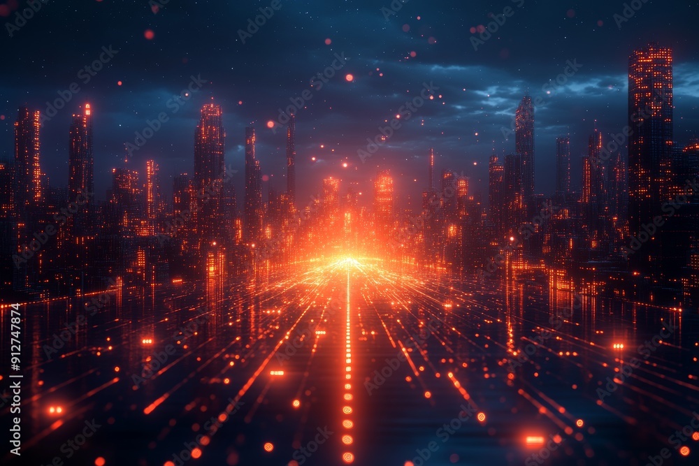 Advanced AI metropolis, digital integration, futuristic technology, holographic networks Advanced AI metropolis, digital integration, futuristic technology, holographic networks