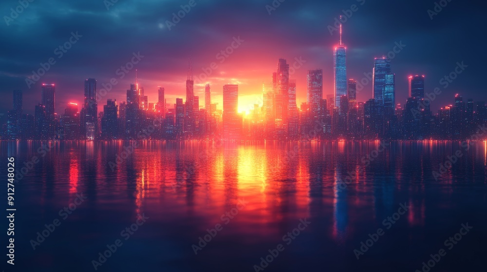 Fototapeta premium AI-controlled urban landscape, futuristic cityscape, innovative technology, digital society