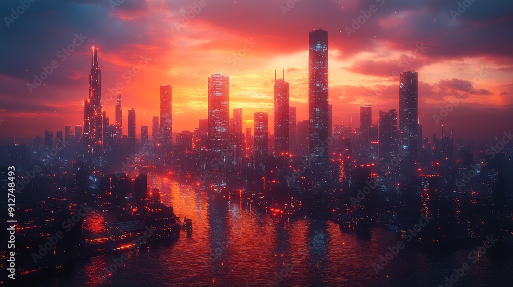 Fototapeta premium AI-powered city, futuristic urban design, digital society, holographic technology