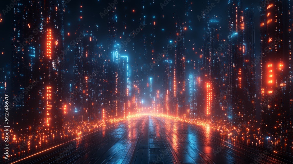 Fototapeta premium AI urban environment, digital networks, futuristic infrastructure, holographic technology