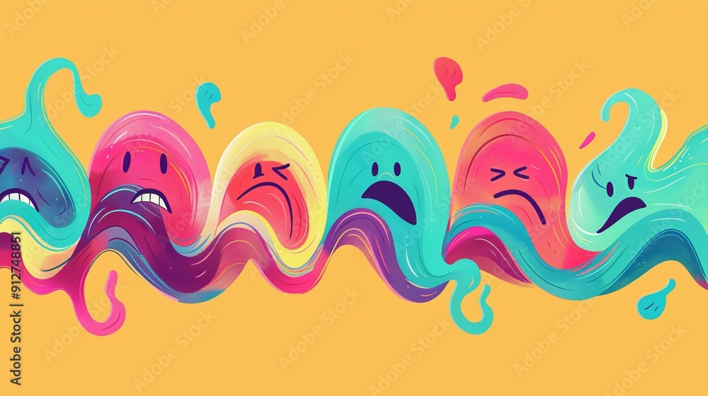 Obraz premium Colorful abstract faces displaying various emotions