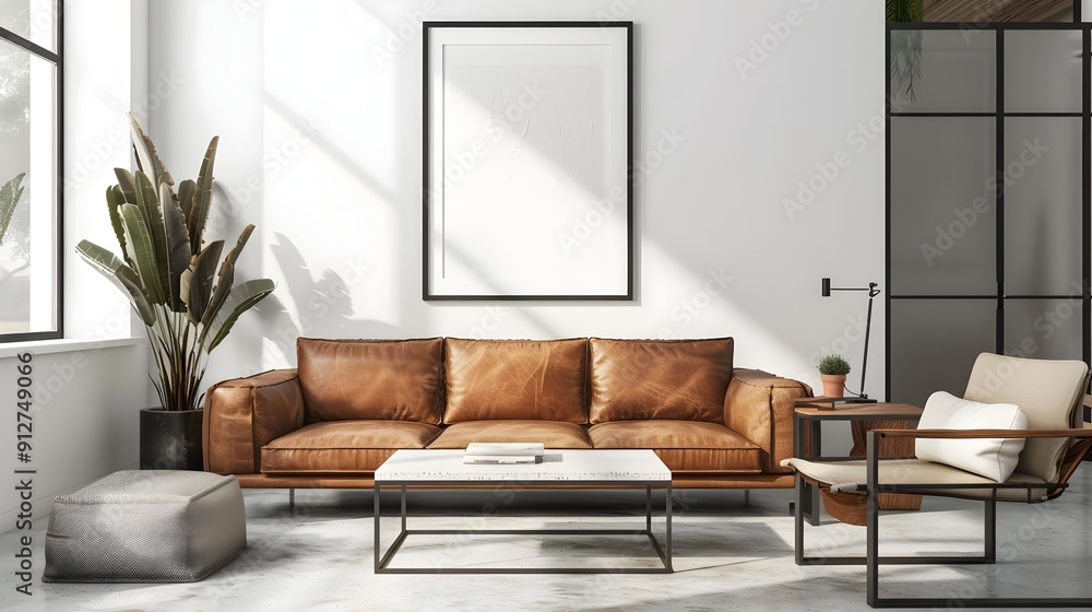 Minimalist Living Room with Sleek Steel and Wood Furniture,Clean Modern Interior with Frame Mockup Minimalist Living Room with Sleek Steel and Wood Furniture,Clean Modern Interior with Frame Mockup