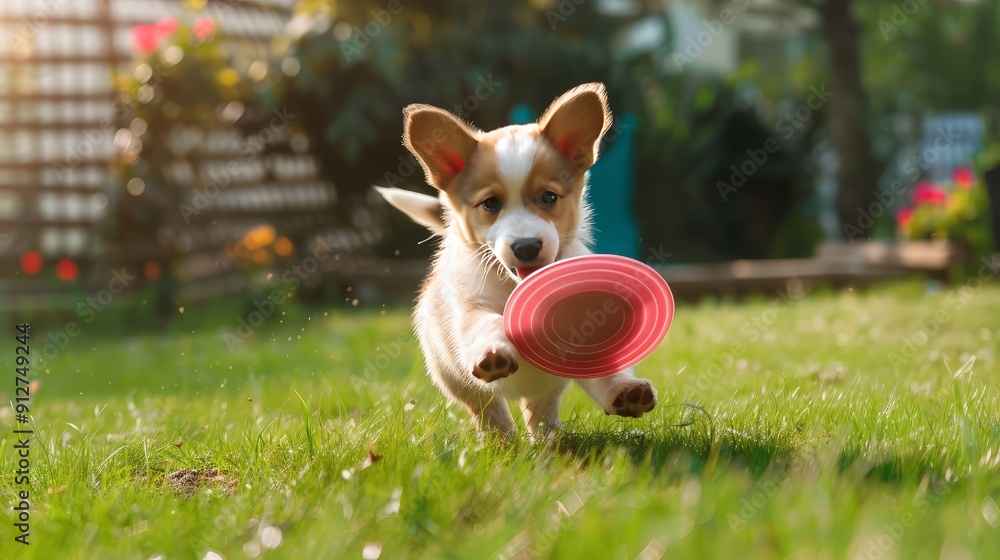 Happy Puppy Running with a Frisbee Happy Puppy Running with a Frisbee