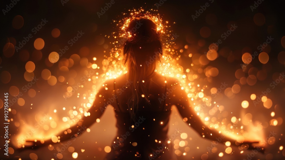 An ethereal woman with a crown of leaves, dancing around the bonfire at the forest festival