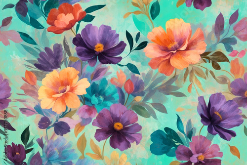 Colorful abstract botanical blooming wildflowers floral meadow painting, nature theme concept texture design.
